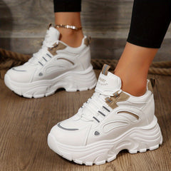 Women's Chunky Sneakers Low Top Height Increasing Lace Up Shoes