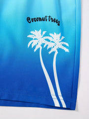 Boys Gradient Coconut Tree Graphic Casual Shorts