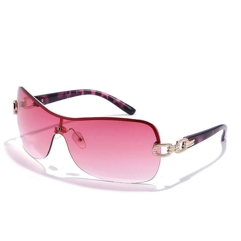 Vintage Half Rimless Sunglasses Leopard Gradient Women's Shades Eyeglasses