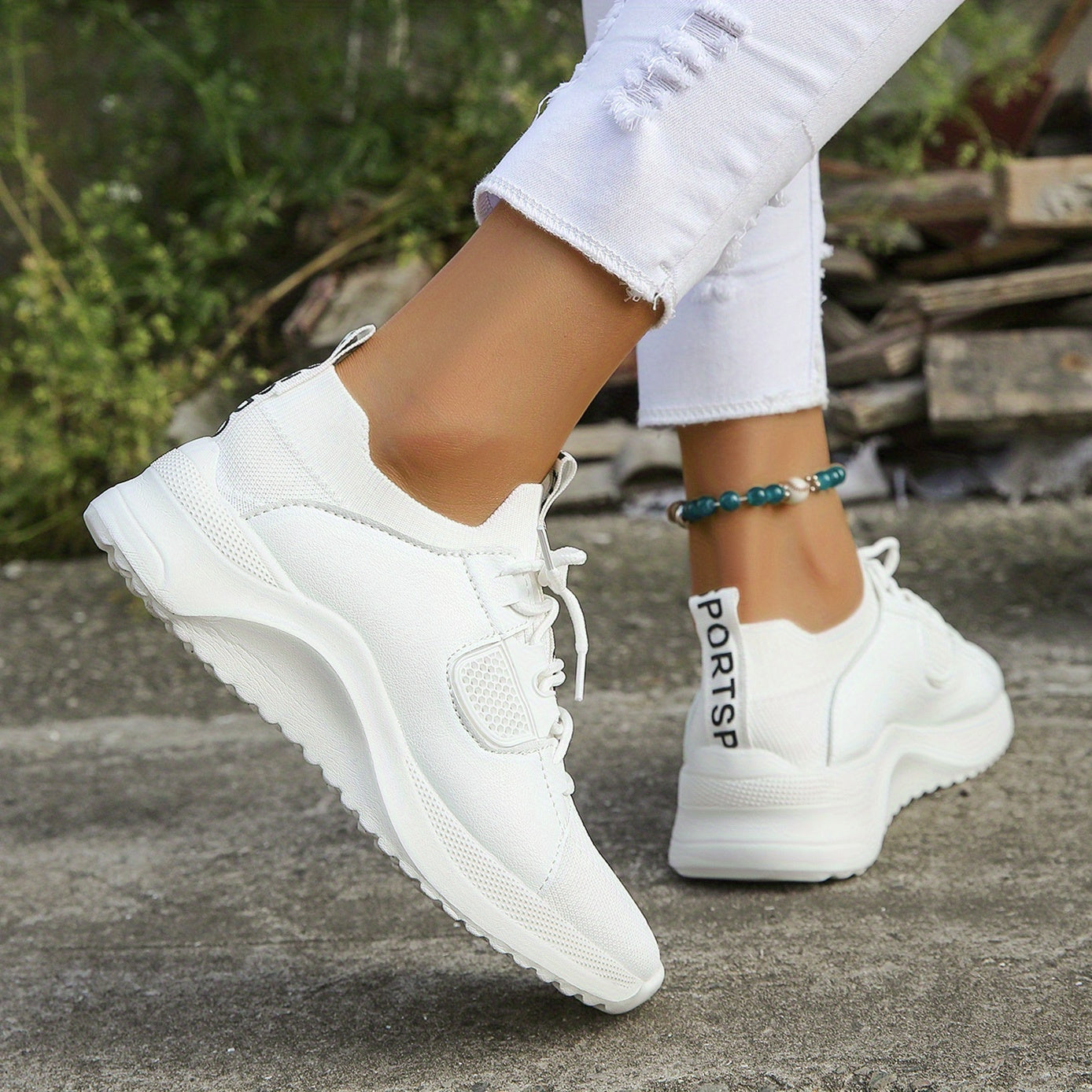 Women's Knitted Lace Up Sneakers Comfortable Breathable Running Shoes
