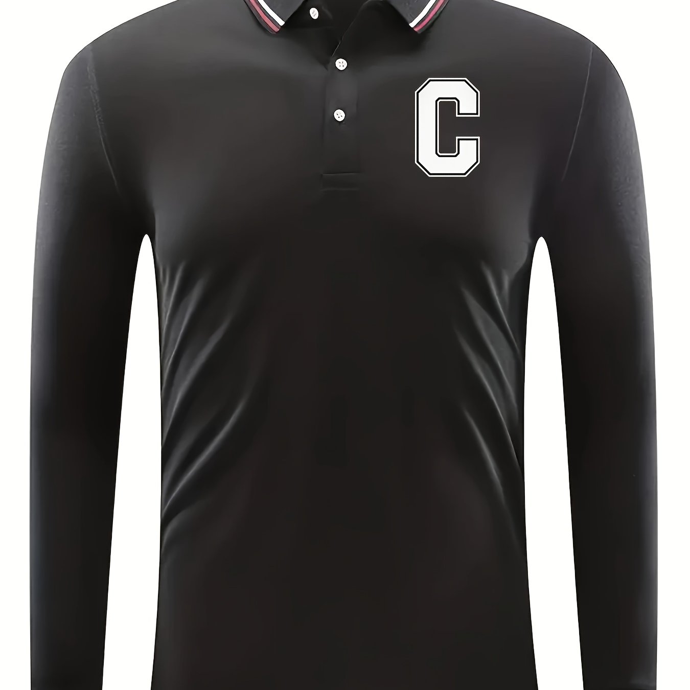 Men's Golf Shirt Long Sleeve Letter C Print Chukker Shirt
