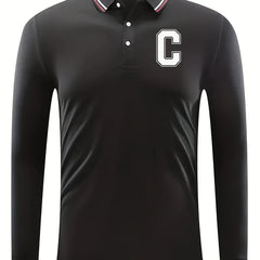 Men's Golf Shirt Long Sleeve Letter C Print Chukker Shirt
