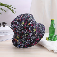 Rose Flower Animal Pattern Printing Fisherman Hat Outdoor Casual Double sided