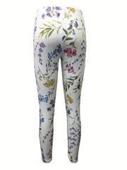 Floral Print Skinny Leggings Elastic Waist