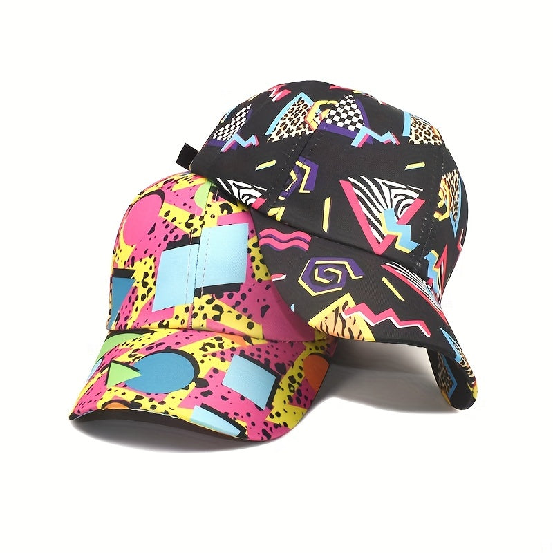 Vintage Geometric Graffiti Print Baseball Cap 80s Unisex Hip Hop Dad Hat
