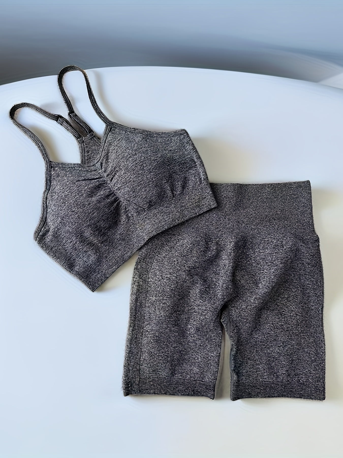 Solid Yoga Sports Set Cami Crop Top & High Waist Shorts Women's Activewear