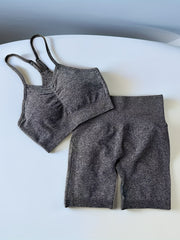 Solid Yoga Sports Set Cami Crop Top & High Waist Shorts Women's Activewear