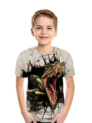 Kids Dino Print T Shirt Short Sleeves Crew Neck for Outdoor Adventures