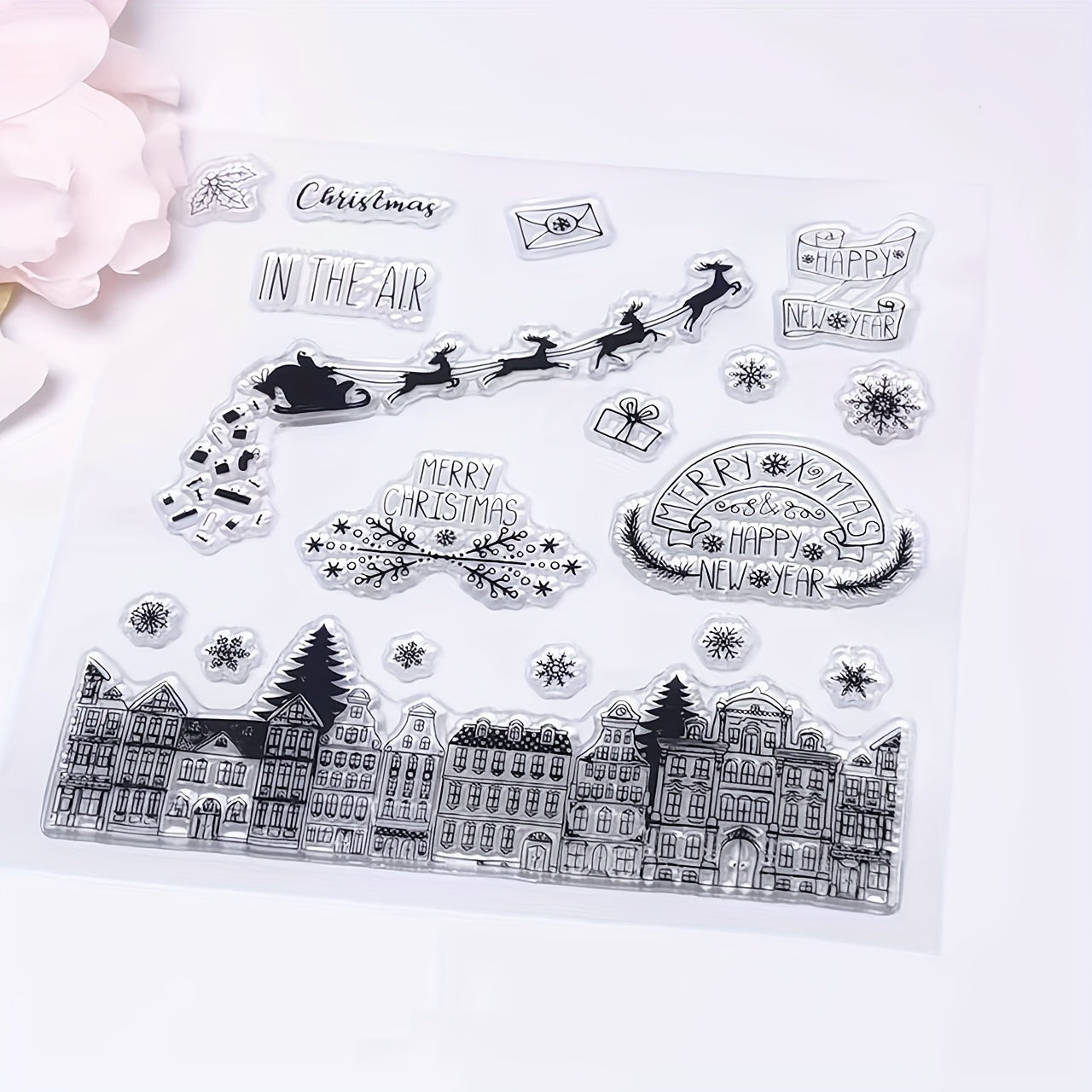 Christmas Santa Claus Snowflake House Transparent Stamp
