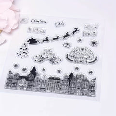 Christmas Santa Claus Snowflake House Transparent Stamp