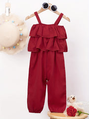 Layered Ruffle Trim Off Shoulder Baby Girls Cami Jumpsuit