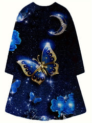 Girls Butterfly Graphic Long Sleeve Dress Spring Fall Party Gift