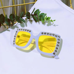 Girls Diamond Sunglasses Square Frame UV Protection for Outdoor Activities