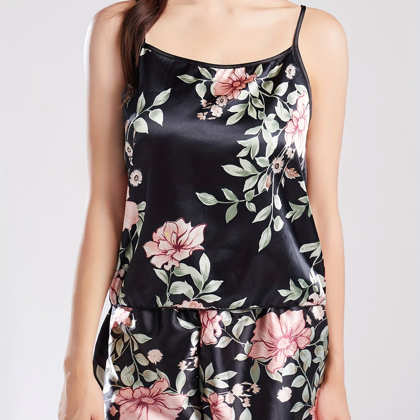 Floral Print Satin Pajama Set for Women