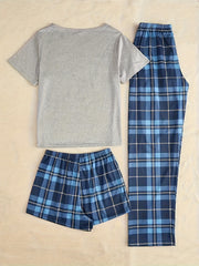 Preppy Loungewear Set Women's Plus Graphic Tee & Plaid Shorts