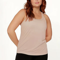Plus Size Women's Solid Round Neck Stretch Tank Top