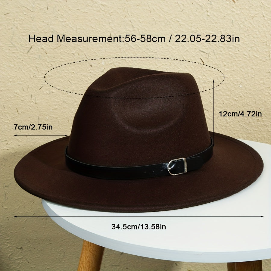 Metal Buckle Decor Big Brim Jazz Hat Men Women Retro Top Hat