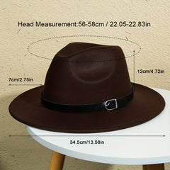 Metal Buckle Decor Big Brim Jazz Hat Men Women Retro Top Hat