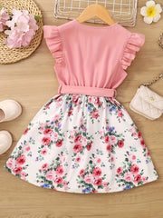 Toddler Girls Ruffled Sleeve Floral Princess Dress for Party Beach Vacation