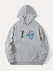 Comic Phone & WiFi Signal Print Hoodie Men's Graphic Pullover Hoodie