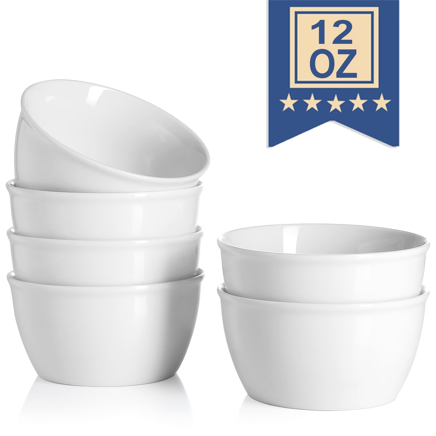 Set of 6 Ceramic Ice Cream & Cereal Bowls Porcelain Soup Bowls 12 Oz Small