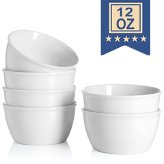 Set of 6 Ceramic Ice Cream & Cereal Bowls Porcelain Soup Bowls 12 Oz Small