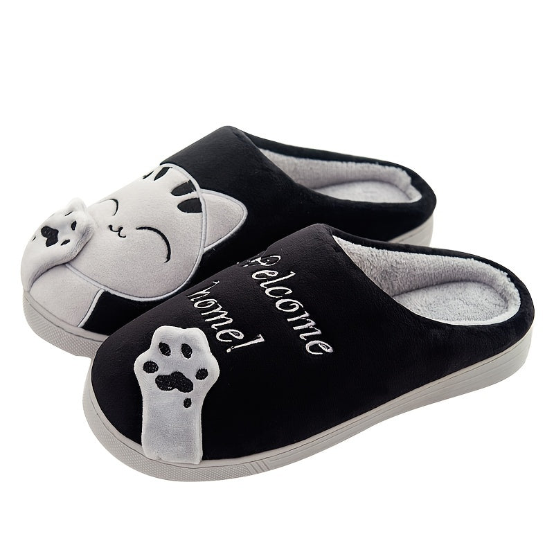 Cat Cartoon Plush Slippers Cozy Closed Toe Flat Fuzzy Indoor Shoes