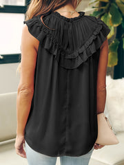 Ruffle Trim Solid Top Sleeveless Casual Summer Women's Clothing