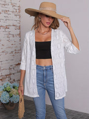 Flower Jacquard Open Front Cardigan with Lace Trim