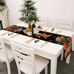 Halloween Theme Table Runner Pumpkin Skull Pattern Polyester Plaid Table Cover