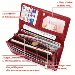 HUMERPAUL Women's RFID Blocking Leather Long Wallet - Rich Red