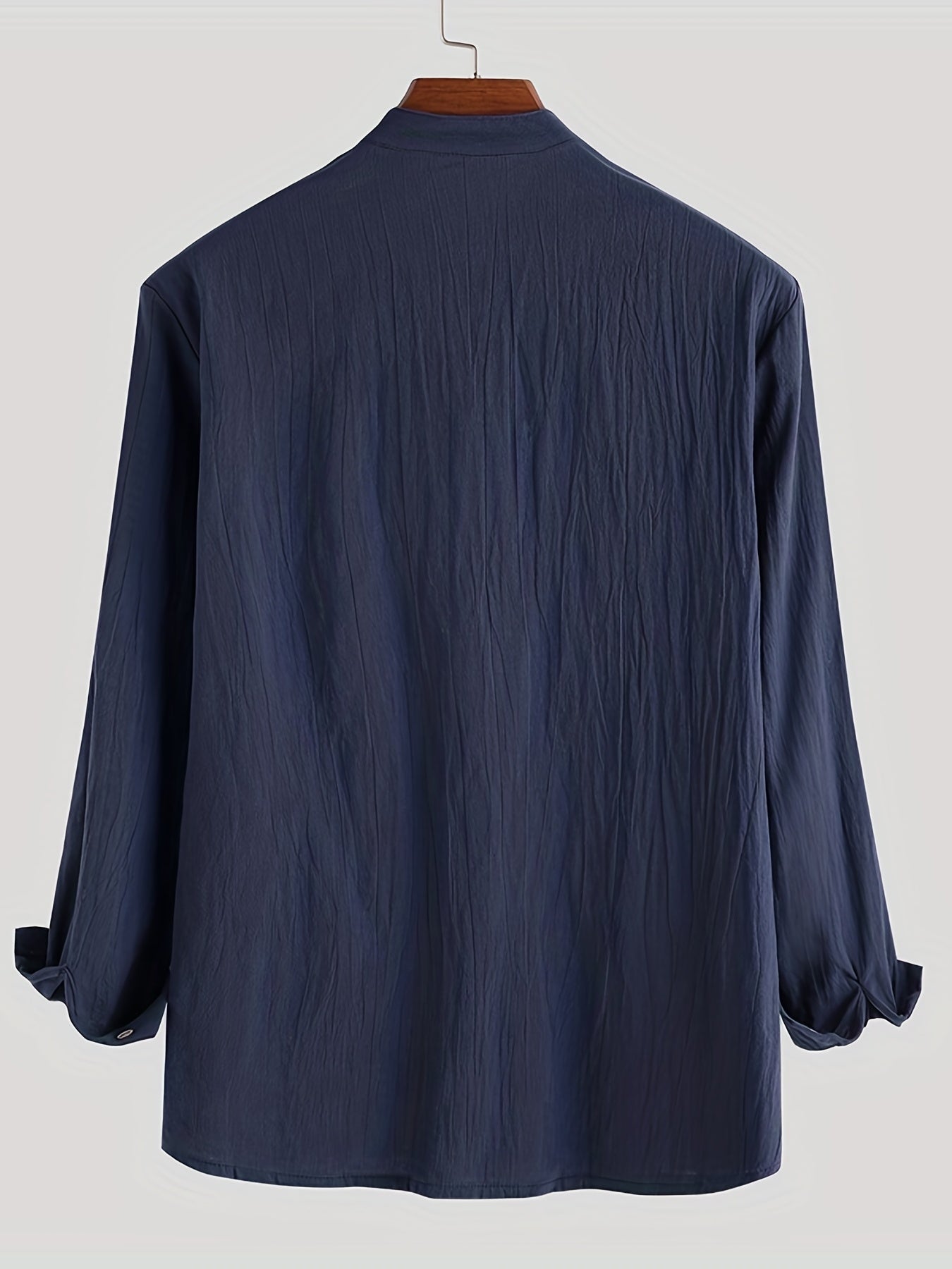 Men's Vintage Trachten Shirt Solid Long Sleeve Stand Collar Shirt