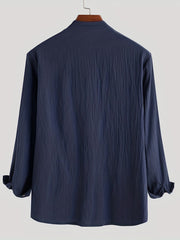 Men's Vintage Trachten Shirt Solid Long Sleeve Stand Collar Shirt