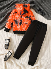 Boy's Tie Dye WILD BOY Print Hoodie & Sweatpants Set