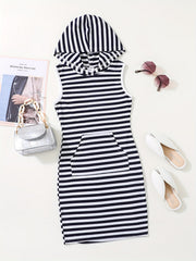 Girls Striped Bodycon Casual Hooded Tank Dress