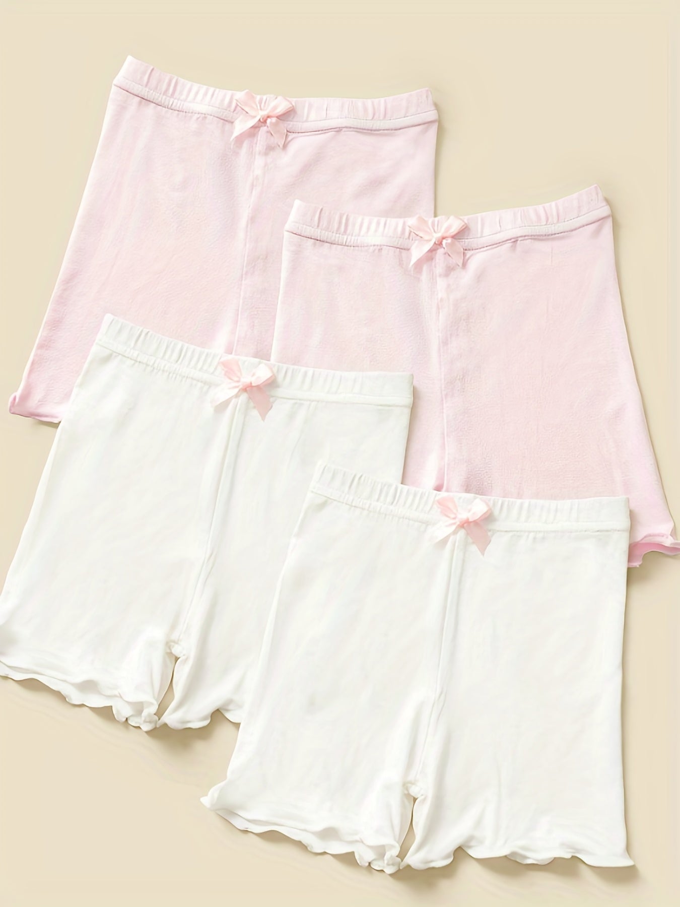 4pcs Girls Bowtie Bottoming Safety Shorts Elastic Waist
