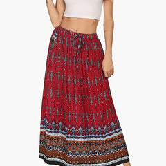 Boho Paisley Print Maxi Skirt Ethnic Elastic Waist High Stretch