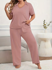 Ribbed Knit Polo Neck Top & Pants Lounge Set