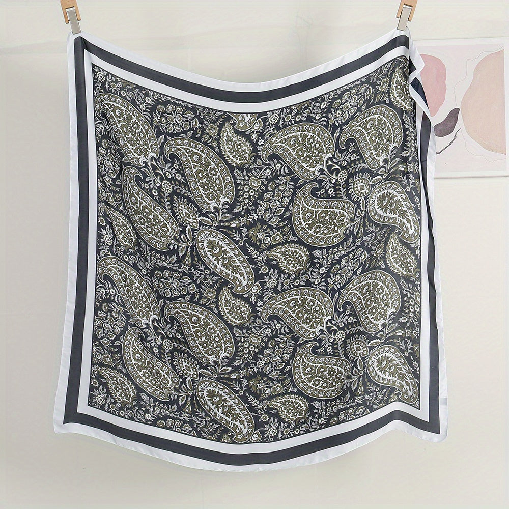Paisley Print Silk Square Scarf Vintage Satin Shawl