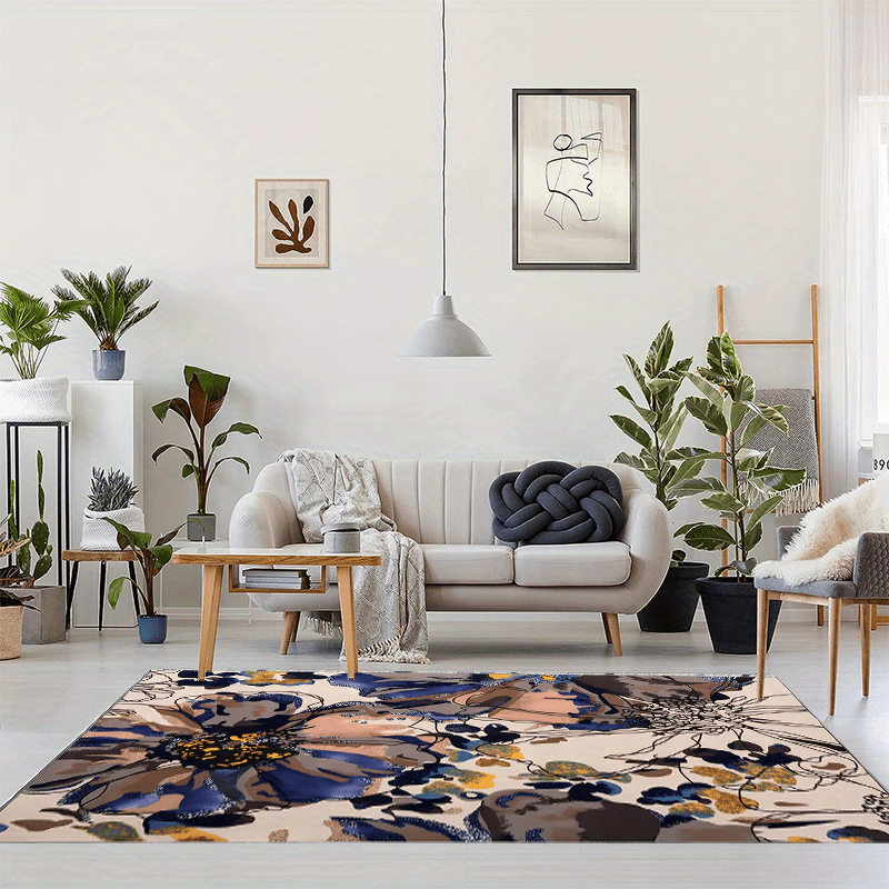Modern Bright Flowers Area Rug Non Slip for Living Room Bedroom Office
