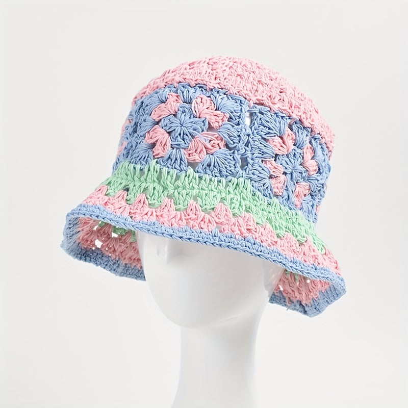 Y2K Flower Hollow Knit Bucket Hat for Women