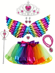7pc Girls Dressing Dress Half Skirt Accessories Wing Rainbow Skirt Set