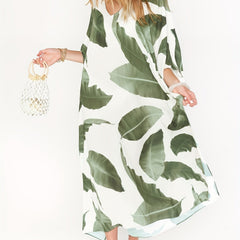 Palm Pattern V Neck Beachdress Loose Kaftan Women's Swimwear
