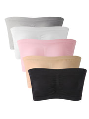5pk Plus Size Tube Bra Set Solid Wireless Padded Anti Slip Comfort T-shirt