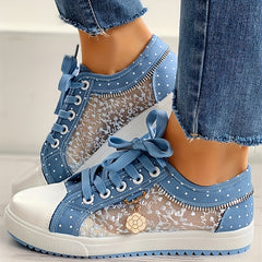 Women's Mesh Embroidery Flat Shoes Lace Up Sneakers