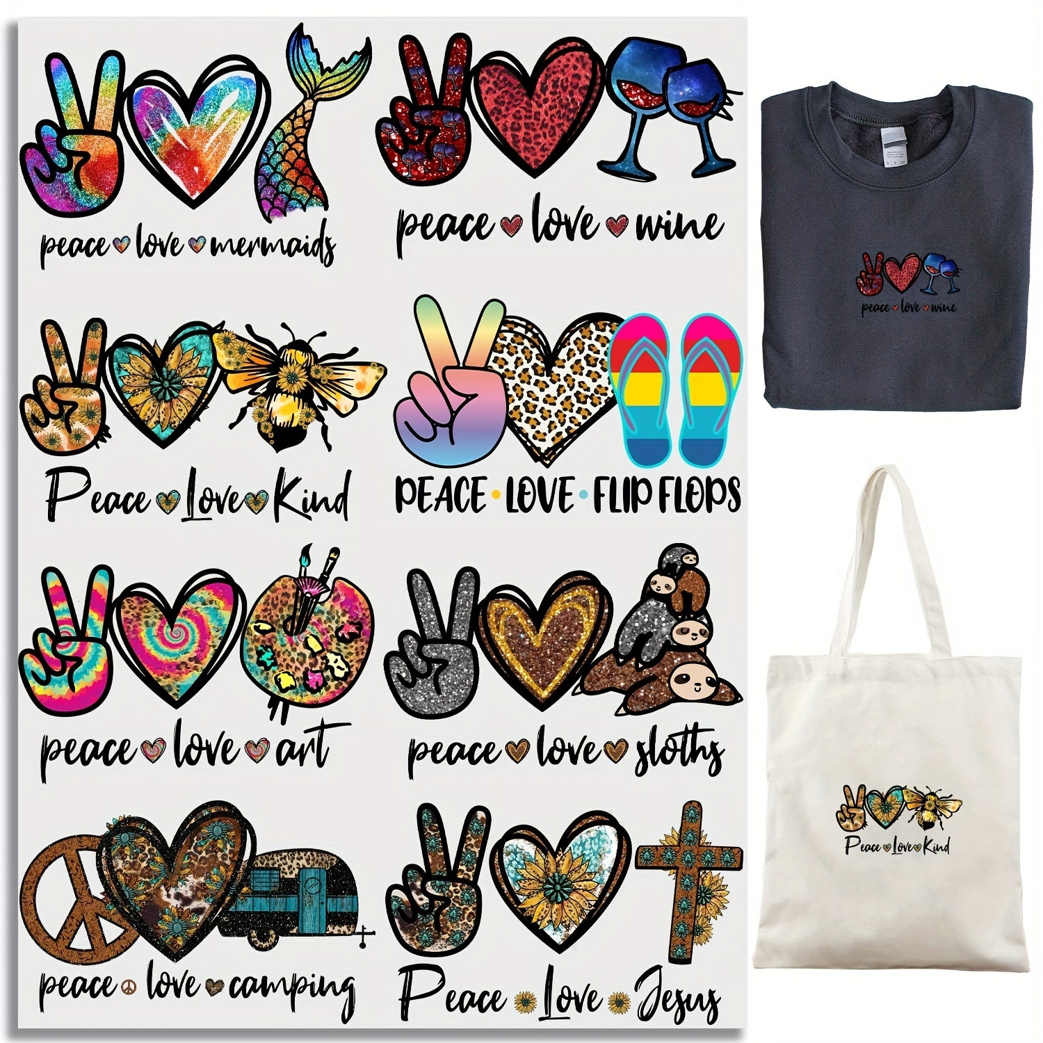 8pcs Peace Love Wine Iron On Thermal Stickers DIY Heat Transfer Stickers