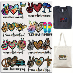 8pcs Peace Love Wine Iron On Thermal Stickers DIY Heat Transfer Stickers