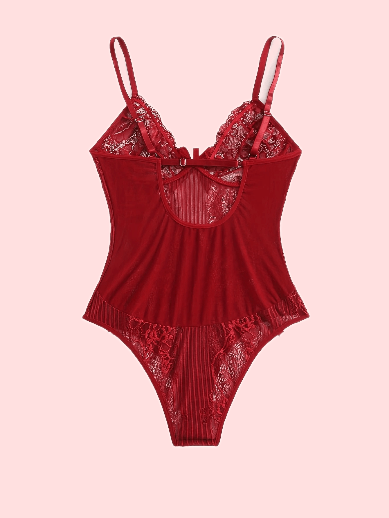 Sexy Lace Teddy with Deep V Mesh and Bow Lingerie