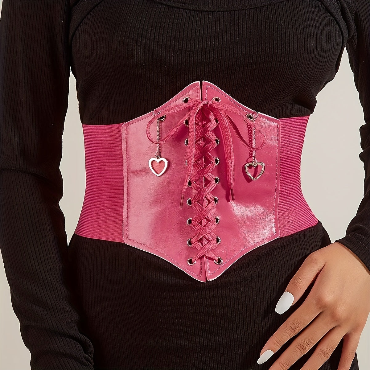 Y2K Lace Up Corset Waist Belt Wide PU Elastic Waist Cinchers