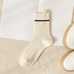 2 Pairs Striped Mid Tube Socks Crew Length Stockings Women's Hosiery